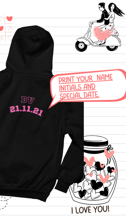 Custom Black Hoodie – "All You Need is Love" + Personalization on the Back