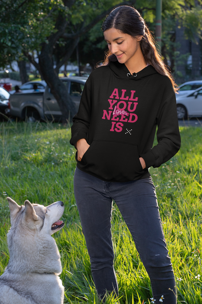 Custom Black Hoodie – "All You Need is Love" + Personalization on the Back