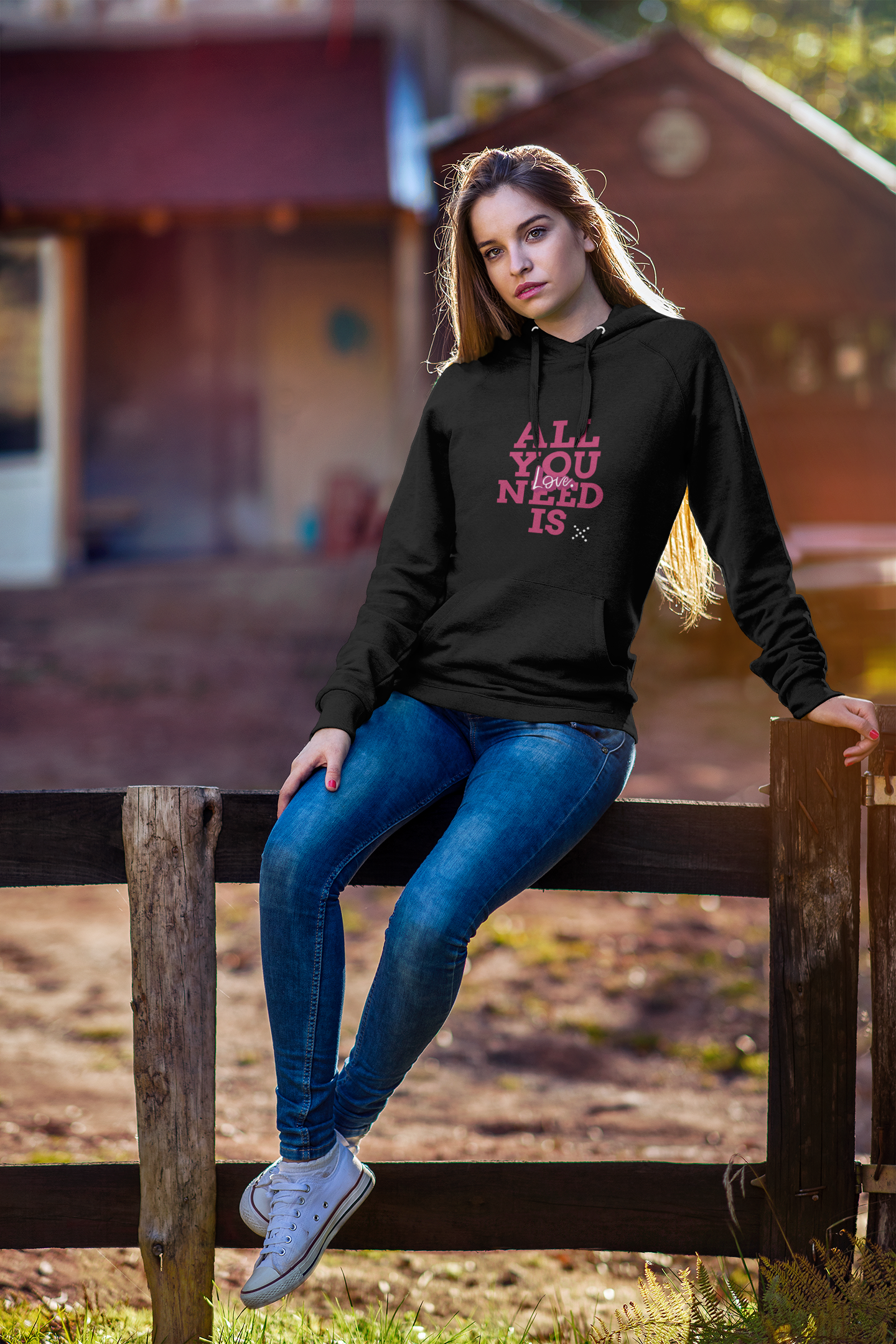 Custom Black Hoodie – "All You Need is Love" + Personalization on the Back