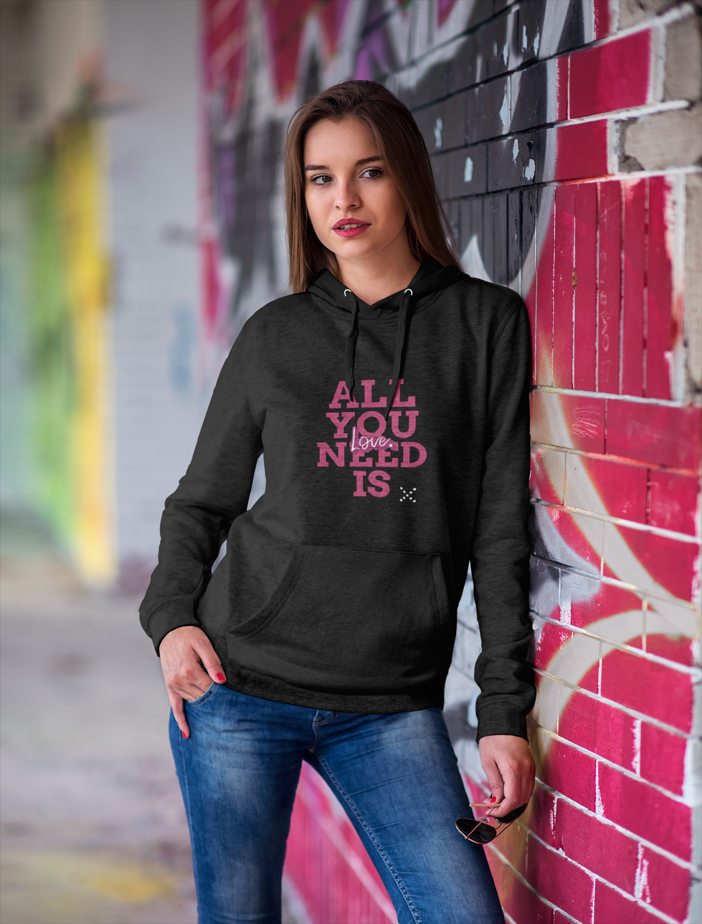 Custom Black Hoodie – "All You Need is Love" + Personalization on the Back